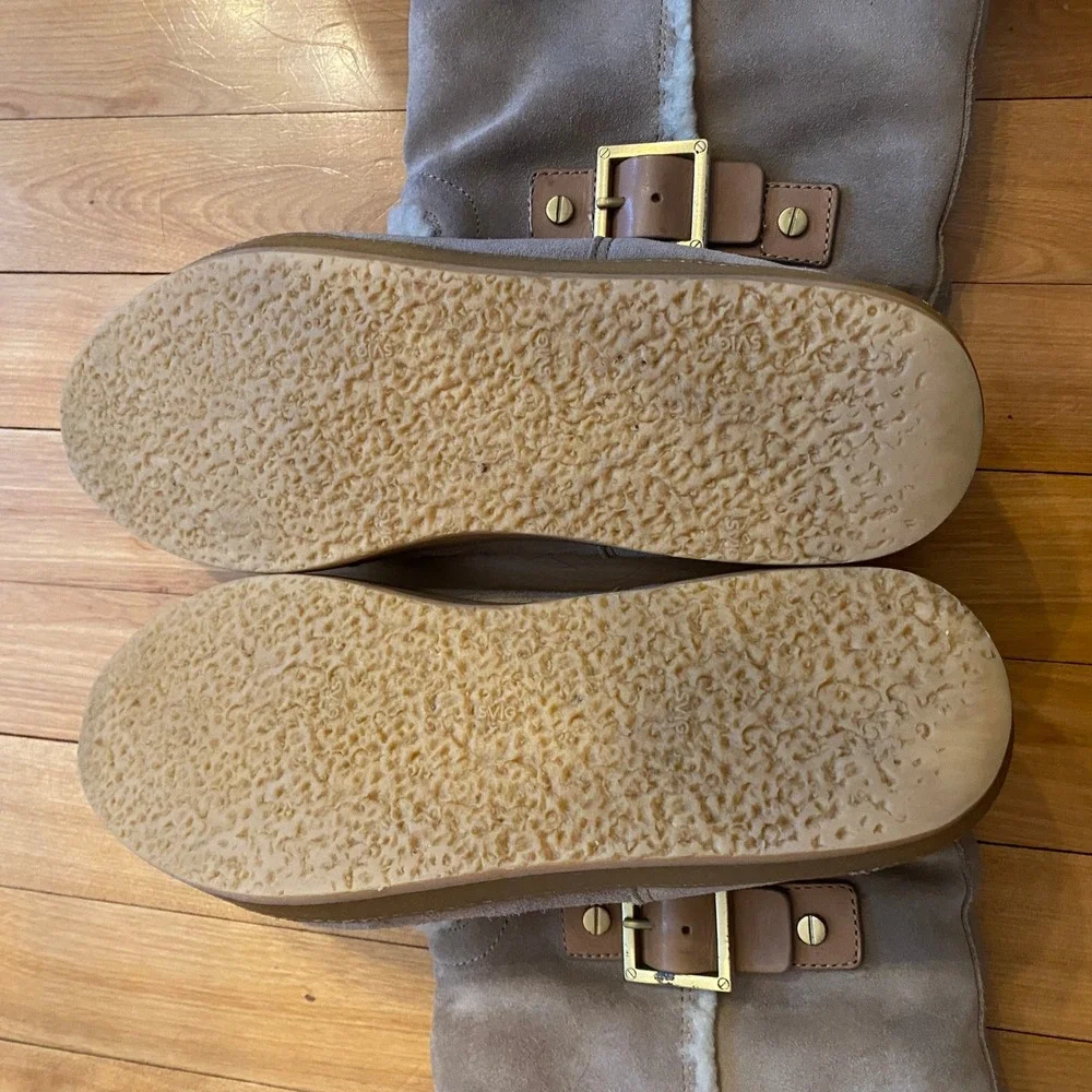 Tory Burch Buttery Soft Suede Shearling Buckle Boots‎ Tan Beige Women's Size 10